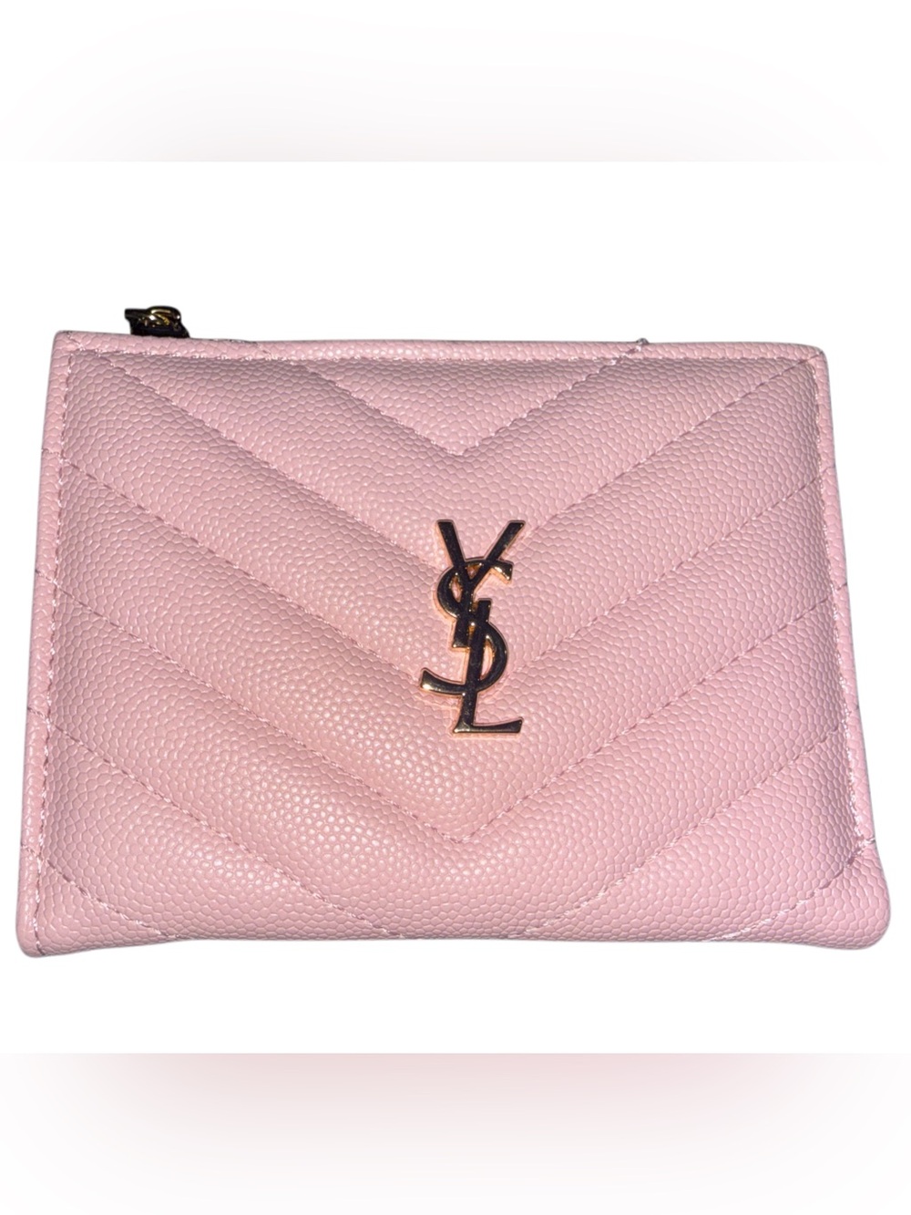 Pink Quilted Compact Wallet Bifold Cash Coin Card Holder ID Window Gold Hardware